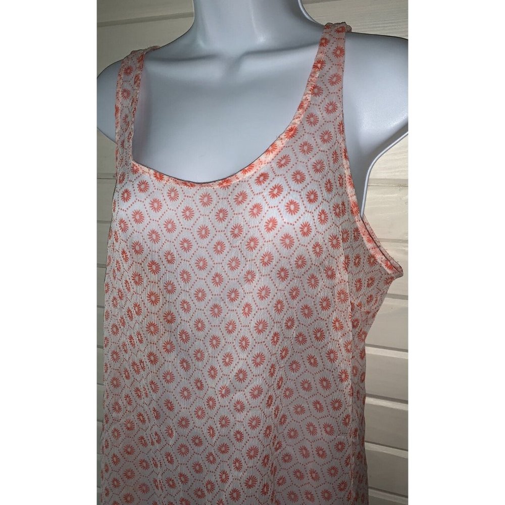 OLD NAVY Sz LARGE Sleeveless Top Orange Ivory Sun Dots Print Tank Blouse EUC